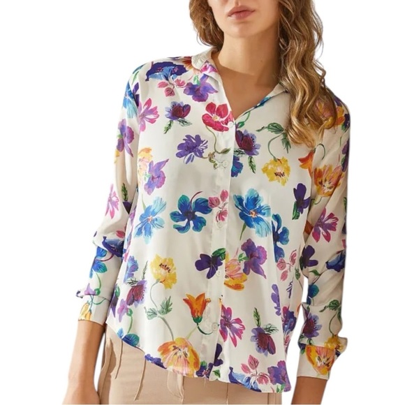 NWT Zara Satin Floral Button Down Shirt size Small - Picture 1 of 13